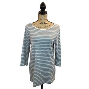 Three Dots Boat Neck Striped Cotton Top